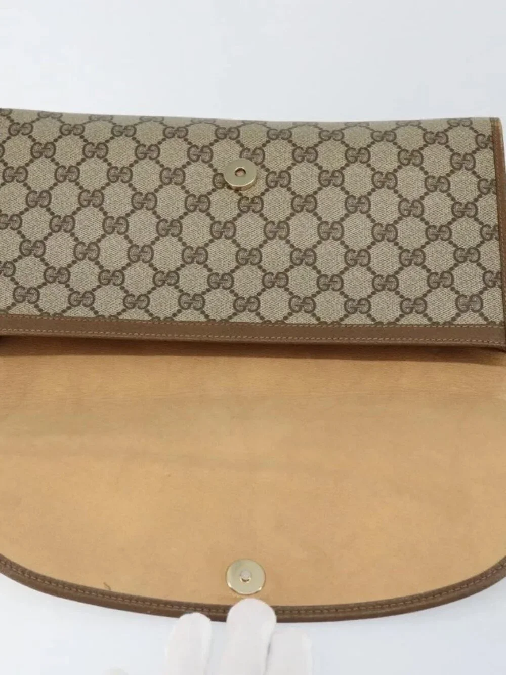 GUCCI GG Supreme Web Sherry Line Clutch Bag PVC Beige Red 89 01 031 Auth 145911